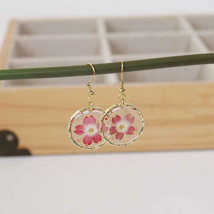 Wholesale new 6pcs/pack resin dried flower irregular round gold earrings creative real flower fashion earrings